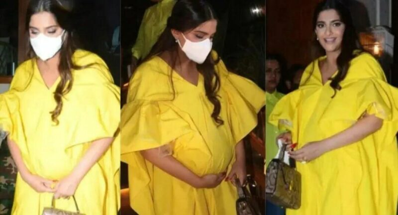 मुंबई एयरपोर्ट पर सूर्यमुखी पीली ड्रेस में देखीं अभिनेत्री सोनम कपूर, बेबी बंप की तस्वीरें हुईं वायरल