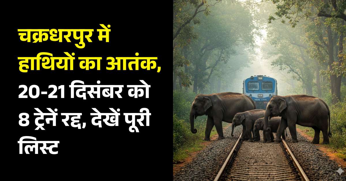 Jharkhand Train News: चक्रधरपुर में हाथियों का आतंक, 20-21 दिसंबर को 8 ट्रेनें रद्द, देखें पूरी लिस्ट 52 Jharkhand Train News: चक्रधरपुर में हाथियों का आतंक, 20-21 दिसंबर को 8 ट्रेनें रद्द, देखें पूरी लिस्ट